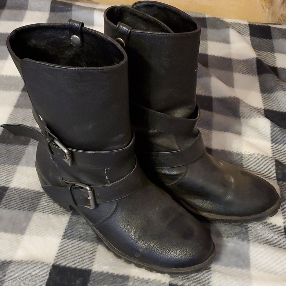 Black buckle booties